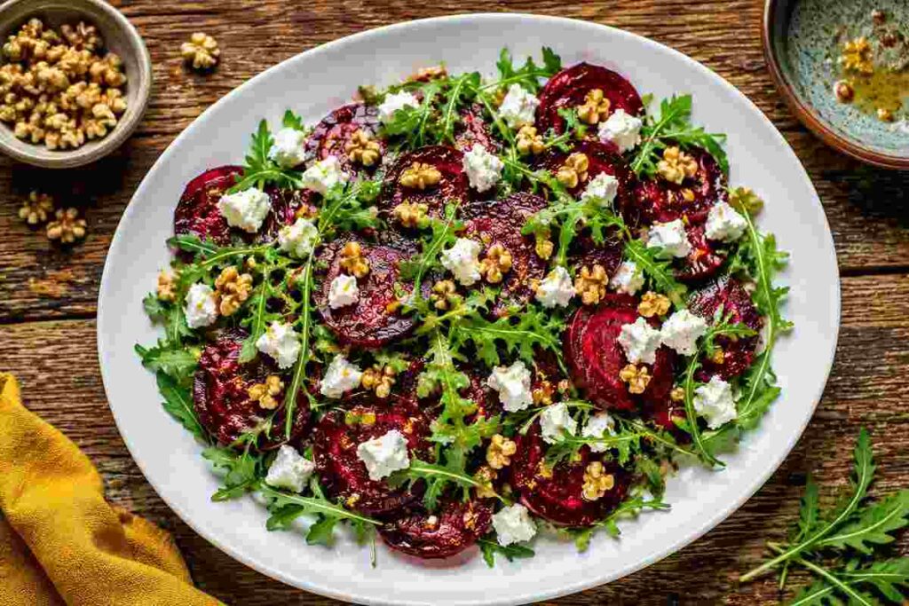 Best ensalada de remolacha near me — homemade beet salad with goat cheese and walnuts
