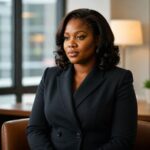 Mikey Lorna Tyson sitting confidently in a black blazer with a calm and thoughtful expression, representing her private and purposeful life beyond her father Mike Tyson's fame