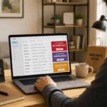 Person checking newsletter shopping deals and discount codes on a laptop