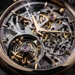 Close-up of an AP skeleton watch with open-worked movement and tourbillon detail