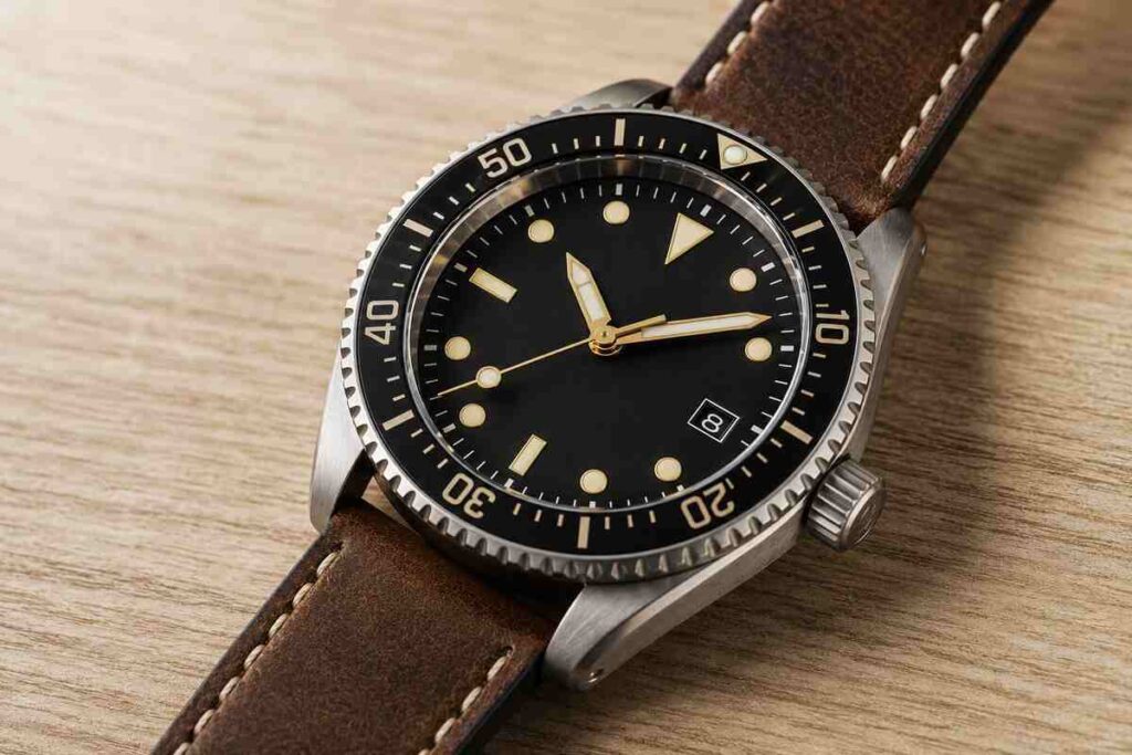 Hexa Watch automatic dive watch with black dial and stainless steel case
