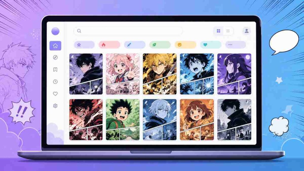 Readmymanga Com website interface showing manga library and genre categories