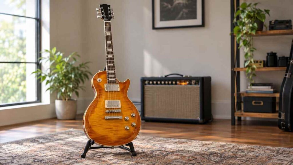 CMG Guitars Ashlee Georgia Honey Electric Guitar with flame maple top and two humbuckers