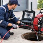 Frank Ratech Electronics pipe inspection camera used by a plumber on a job site