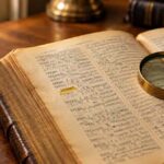 Vintage Latin dictionary with magnifying glass, representing the search for the true Incfidelibus meaning