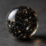 Marble obsidian pinpoint with gold and silver fleck inclusions on black glass